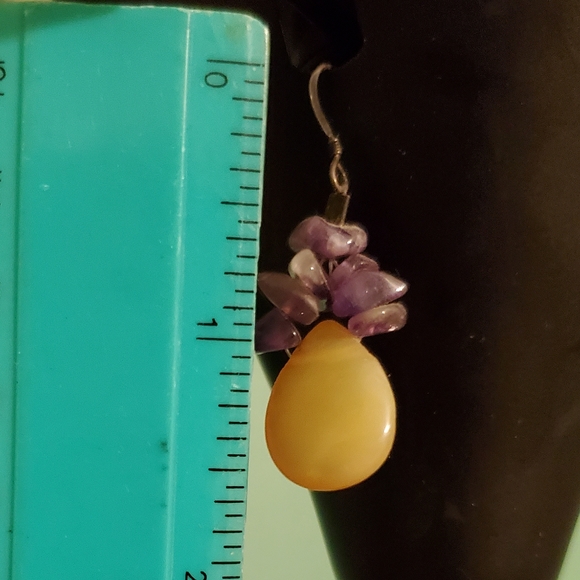 Amethyst and yellow agate drop earrings - Picture 3 of 3